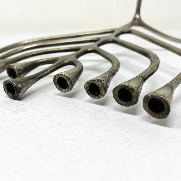 Vintage Sculptural Bronze Hanukkah Menorah MCM Abstract Brutalist Modernist - Picture 6 of 7